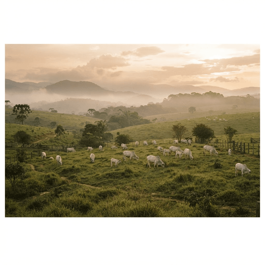 Gado no campo ao entardecer